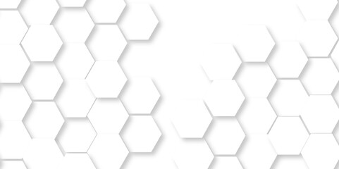 Abstract hexagonal futuristic geometric backdrop White background and embossed hexagon , honeycomb white hexagon concept design abstract technology background vector background, or wallpaper.