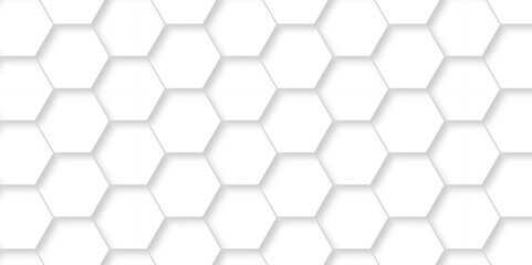 Fototapeta premium Abstract hexagonal futuristic geometric backdrop White background and embossed hexagon , honeycomb white hexagon concept design abstract technology background vector background, or wallpaper.