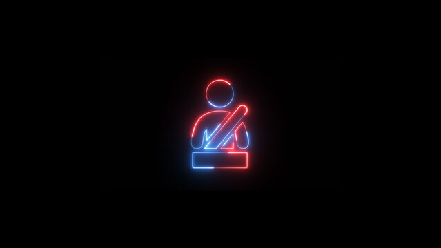 recommend clip art: Glowing neon line Safety belt icon isolated on purple background.