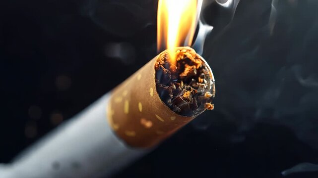 Burning cigarette with world map, global health and environmental impact of smoking concept