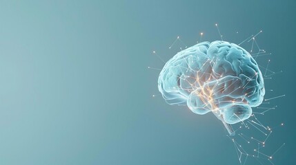 Abstract representation of a neuron with glowing dendrites and axons on a blue background.