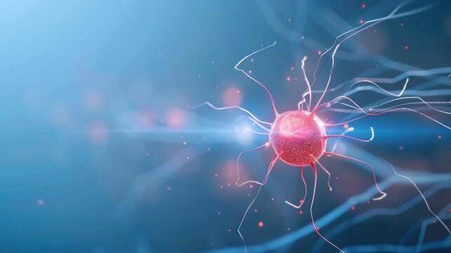 Abstract glowing sphere with digital lines in blue and red.