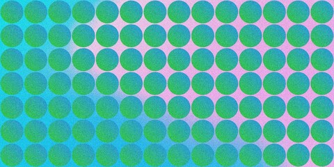 Grainy Abstract Pattern of Green-Hued Spheres with Gradient on a Dark Background Featuring Geometric Shapes and Noise Texture