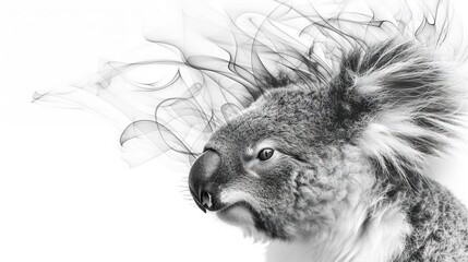  Black & White Koala Head with Smoke