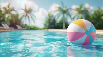 A beach ball is floating in a pool