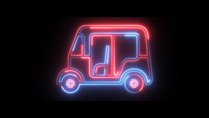 Glowing neon line Taxi tuk tuk icon isolated on black background.