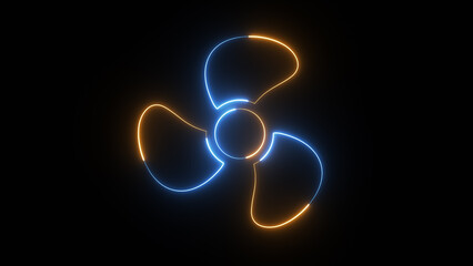 : Special fan sign neon icon three-pointed fan on black background. 