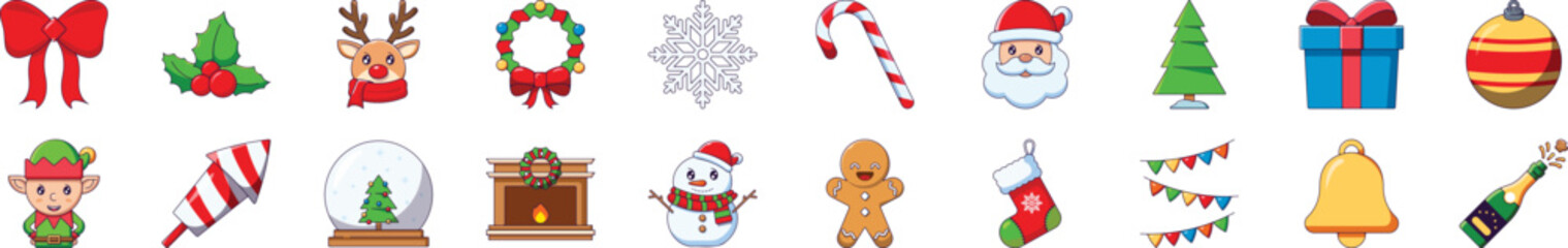 Christmas and New Year Cartoon Simple Illustrations for Infographics, Books, Banners