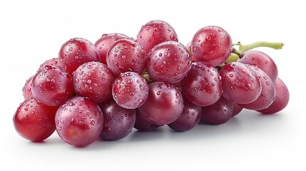   A cluster of grapes arranged atop one another with water droplets adorning both ends