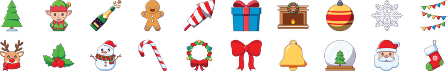 Christmas and New Year Cartoon Illustrations for websites, apps, banners for Infographics, Books, Banners