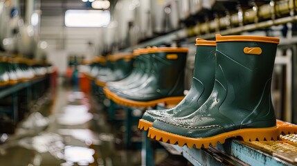 Production of rubber boots on a conveyor belt	