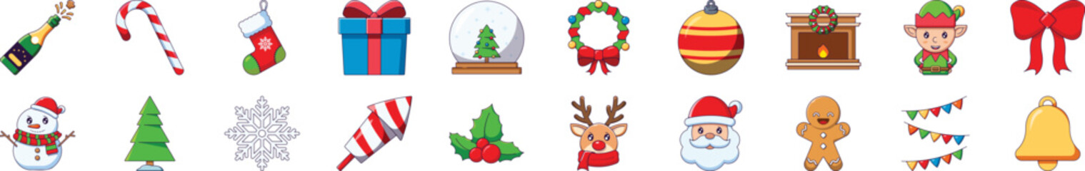 Christmas and New Year Cartoon Illustrations for Various Purposes for Infographics, Books, Banners