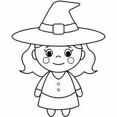 kids black line  A Halloween witch vector