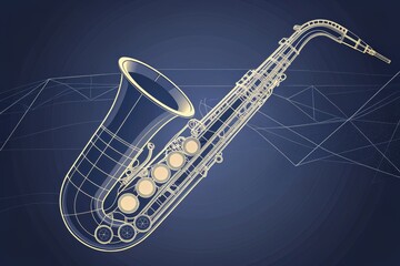 A creative illustration of a saxophone against a deep blue background