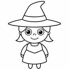 kids black line  A Halloween witch vector