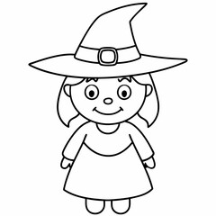 kids black line  A Halloween witch vector