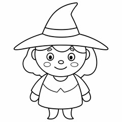 kids black line  A Halloween witch vector