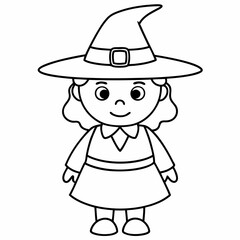 kids black line  A Halloween witch vector