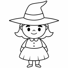 kids black line  A Halloween witch vector