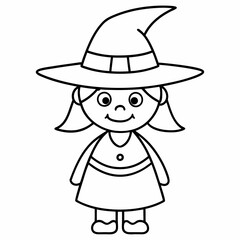 kids black line  A Halloween witch vector