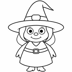 kids black line  A Halloween witch vector