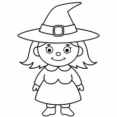 kids black line  A Halloween witch vector