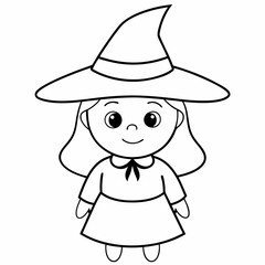 kids black line  A Halloween witch vector