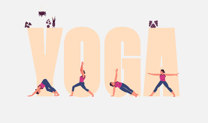 Fototapeta premium Yoga banner poses. Yoga practice Cartoon Illustration