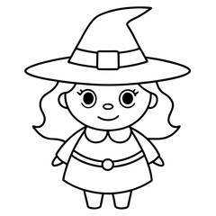 kids black line  A Halloween witch vector