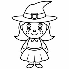 kids black line  A Halloween witch vector