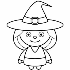 kids black line  A Halloween witch vector