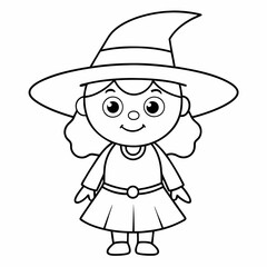 kids black line  A Halloween witch vector