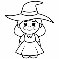 kids black line  A Halloween witch vector
