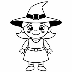 kids black line  A Halloween witch vector