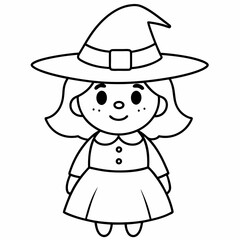 kids black line  A Halloween witch vector