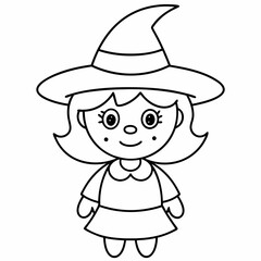 kids black line  A Halloween witch vector