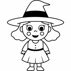kids black line  A Halloween witch vector