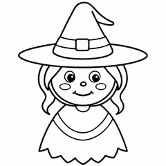kids black line  A Halloween witch vector