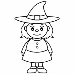 kids black line  A Halloween witch vector