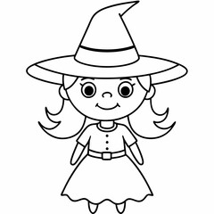 kids black line  A Halloween witch vector