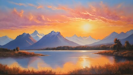 Obraz premium Majestic Sunset Sky Reflecting in Calm Lake