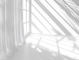 Fototapeta premium Peaceful Play of Sunlight and Shadows in a Minimalistic White Room