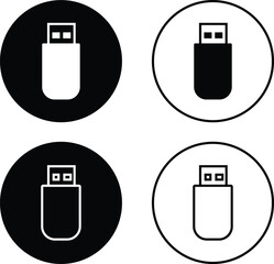 USB icon set. Flash disk flash drive flat and line black vector collection isolated on transparent background. Internet video. Console media storage, Computer Technology, charger, data transfer sign.