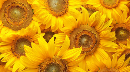 Fototapeta premium Close-up of a bouquet of sunflowers with abstract, intricate centers and bright yellow petals