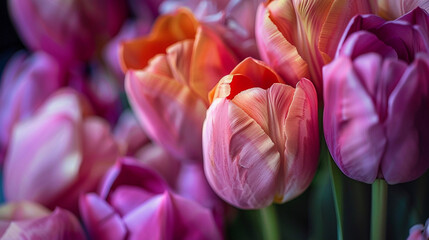 Fototapeta premium Close-up of a bouquet of tulips with abstract, smooth petals and rich colors