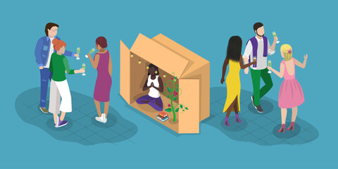 3D Isometric Flat Vector Illustration of Introvert Vs Extravert, Open and Closed Persons