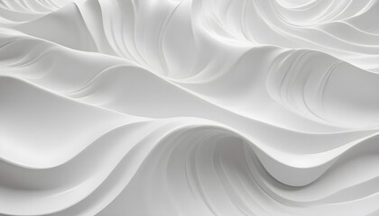 An abstract white background showcasing soft, swirling patterns that resemble waves, featuring subtle hints of silver and a three-dimensional effect creating a dynamic sense of flow