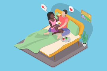 Fototapeta premium 3D Isometric Flat Vector Illustration of Enjoy Morning Ritual, Romantic Relationship