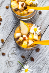Tasty dessert fruit smoothie raisins