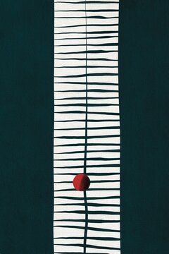 Red circle breaking through white lines on dark background